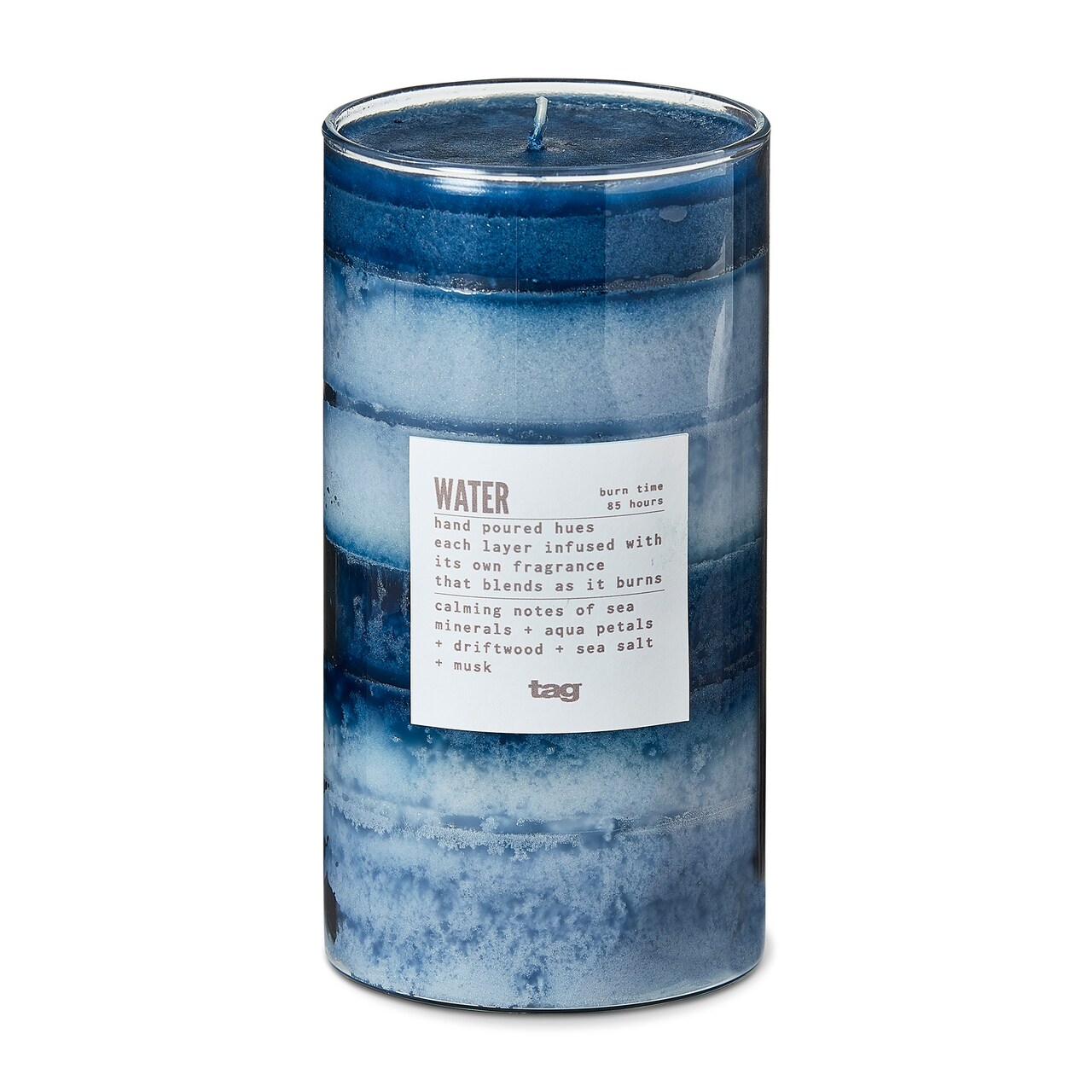 Water Themed Scented Paraffin Wax Pillar Candle Large Blue 3x5.9 inch Burn Time 105 Hours